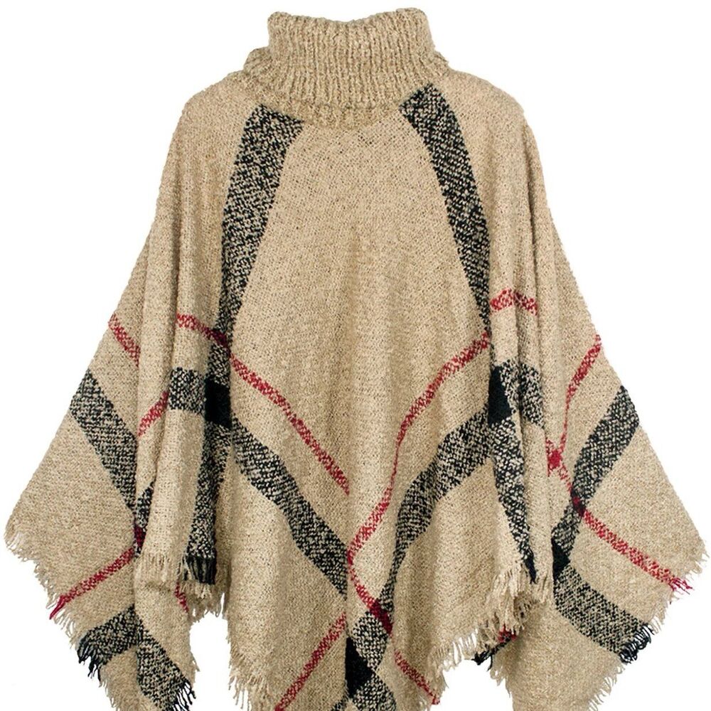 Boutique Knit Plaid Winter Poncho
